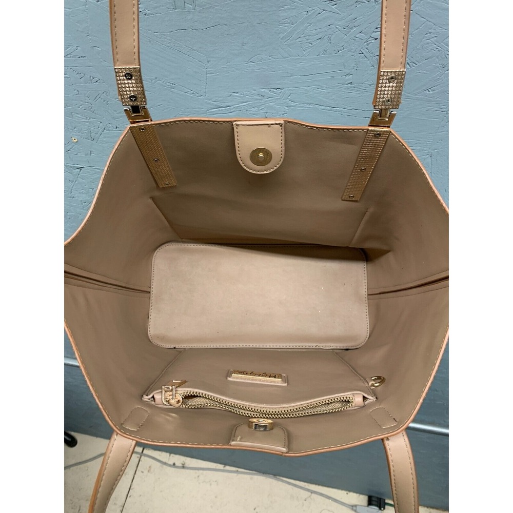 Miztique Tote Bag Brown Faux Leather Gold‎ Handle Accent Structured Shoulder - Picture 9 of 14
